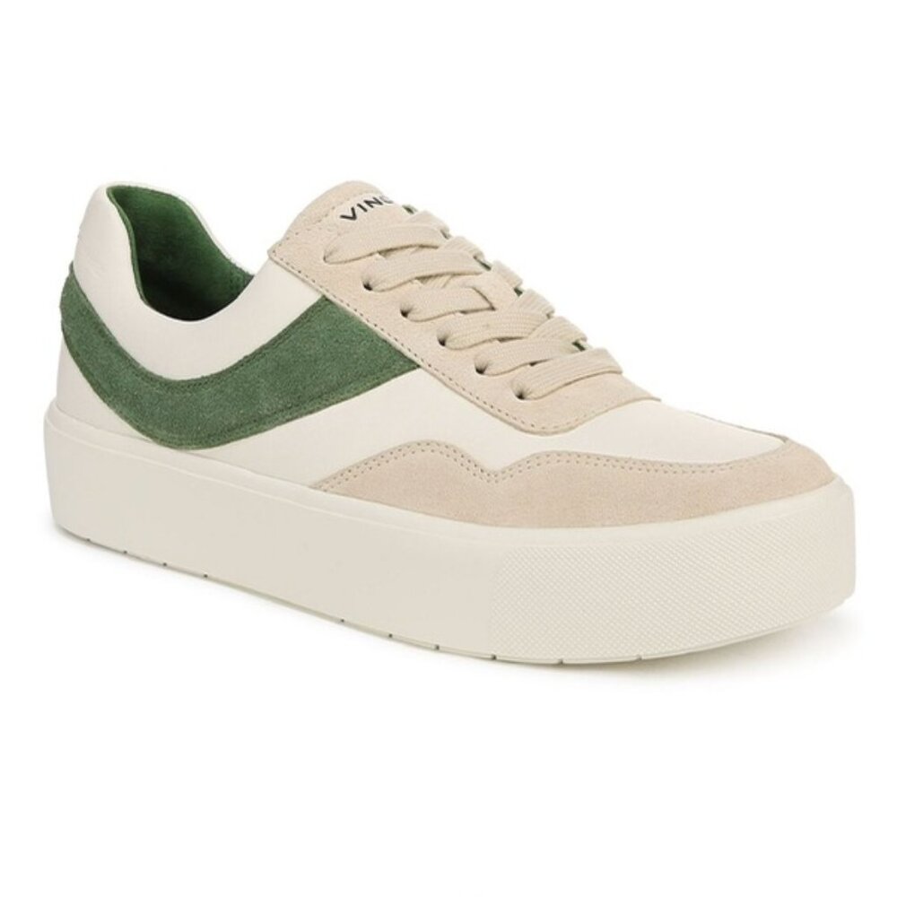 Vince Benfield Women Sneaker 9.5 Palmleaf Green Cream LeatherSuede Platform NWOT
